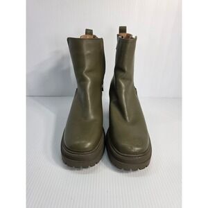 Sam & Libby Women's Olive Green Ankle Bootie Round‎ Toe Side Zip Lug Sole Size 9